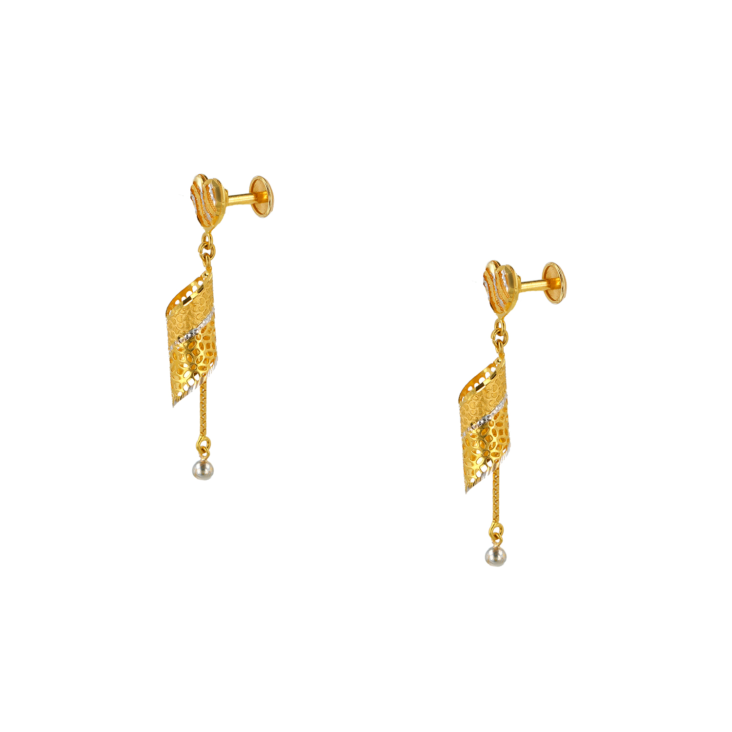 22k Gold 3 Tone Jhumki Earrings - ErFc26076 - US$ 1,300 - 22k Gold 3 Tone  Jhumki Earrings are designed beautifully with jhumki style in filigree  patterns and