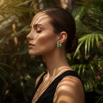 22KT Gold Emerald Blossom Triple-Petal Earrings For Women's - Image 2