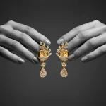 22KT Gold Feather Sparkle Earrings For Women's - Image 2