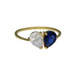 22KT Dual Pear-Cut Stone Open Ring For Women's