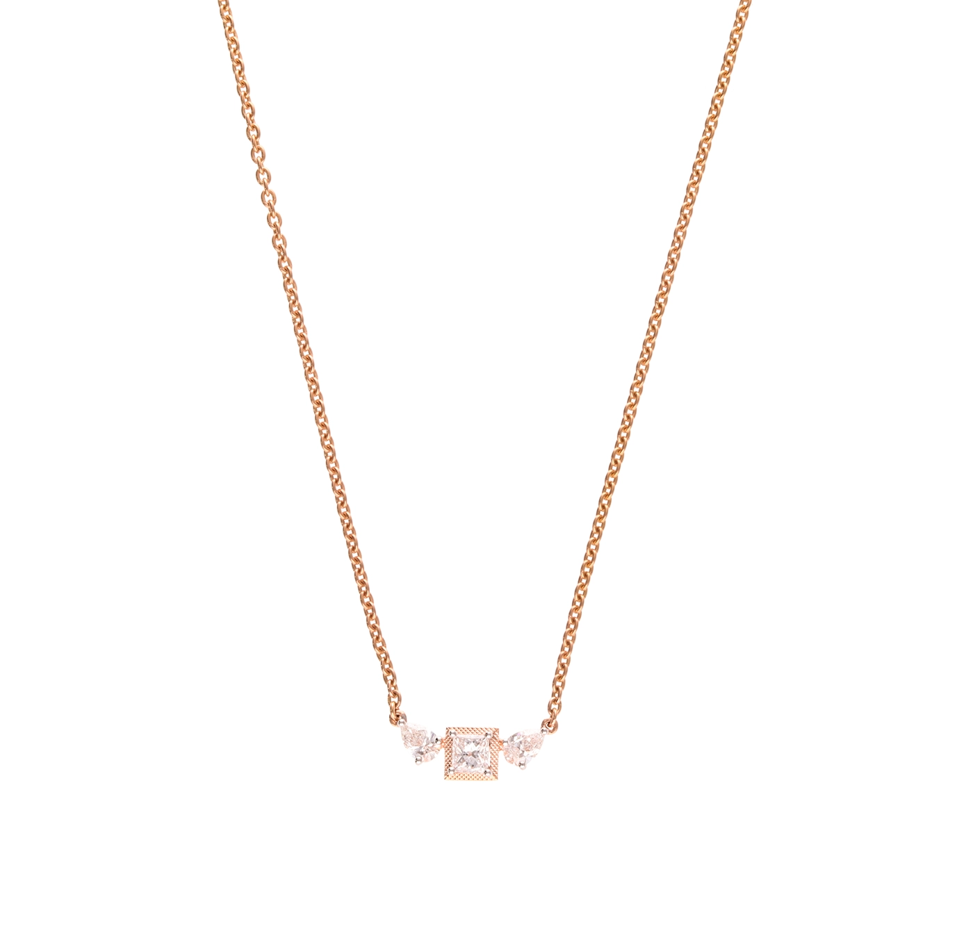 11 18KT Rose Gold Square Halo Diamond Necklace For Women's - Image 1