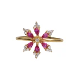 22KT Pink Ruby Floral Diamond Ring For Women's