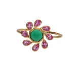 22KT Floral Green Stone Designer Ring For Women's