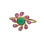 22KT Floral Green Stone Designer Ring For Women's