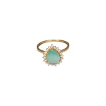 22KT Teardrop Aqua Halo Gold Ring For Women's