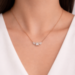 18KT Rose Gold Square Halo Diamond Necklace For Women's - Image 2