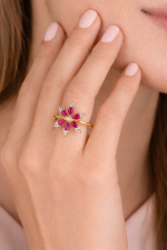 22KT Pink Ruby Floral Diamond Ring For Women's - Image 2