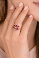 22KT Radiant Ruby Flower Ring For Women's - Image 2