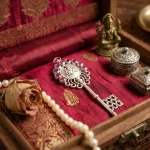 Antique Silver Lakshmi Key with Pink Kemp Stones - Image 2